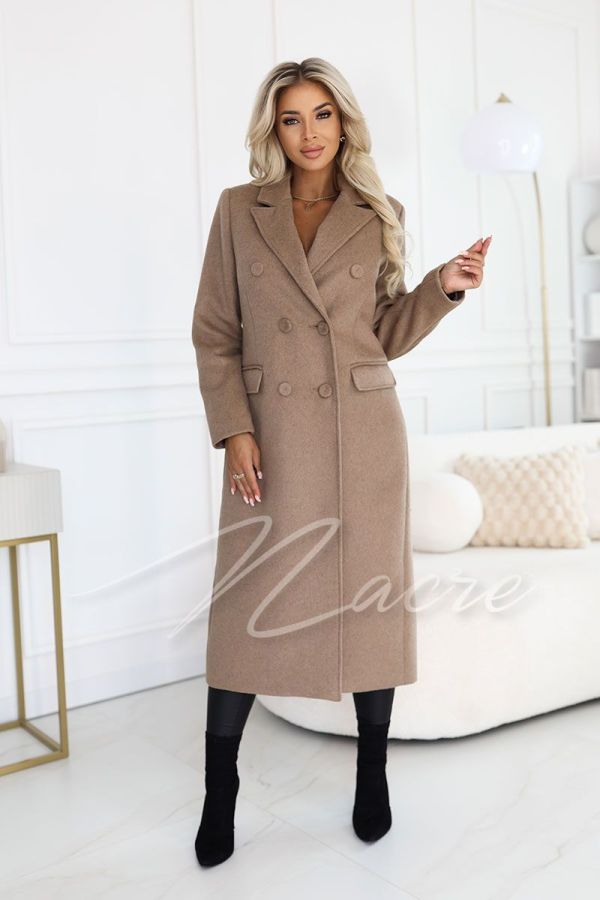 Beige women's double-breasted diploma coat with wool - Michelle