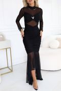 Black stretch mesh dress with fitted sleeves - Ursula