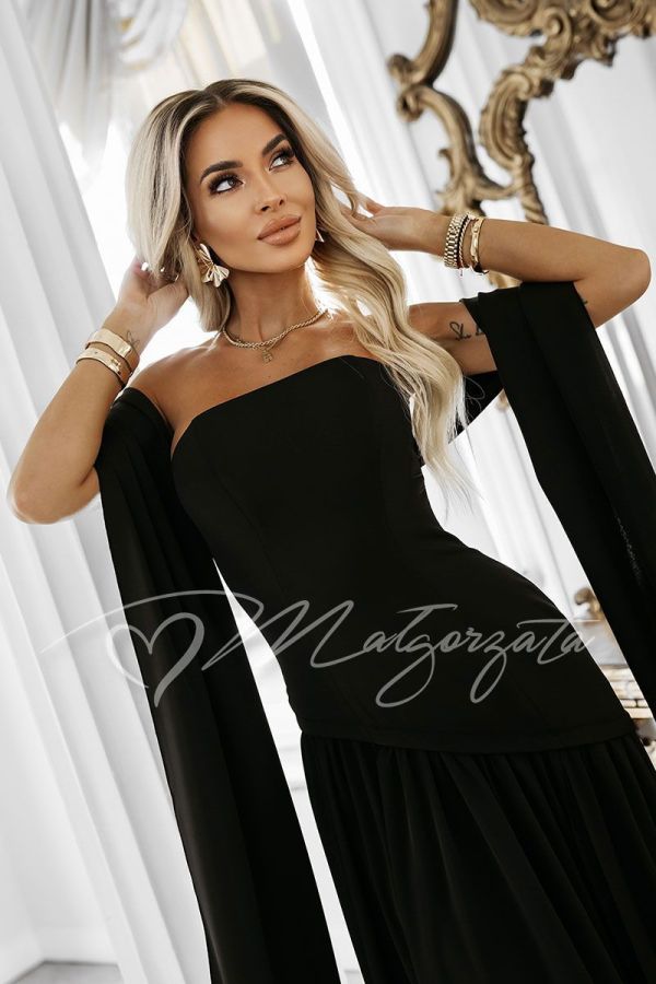 Black corset maxi dress with shawl - Alvina