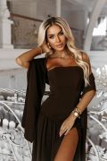 Chocolate corset maxi dress with shawl - Alvina