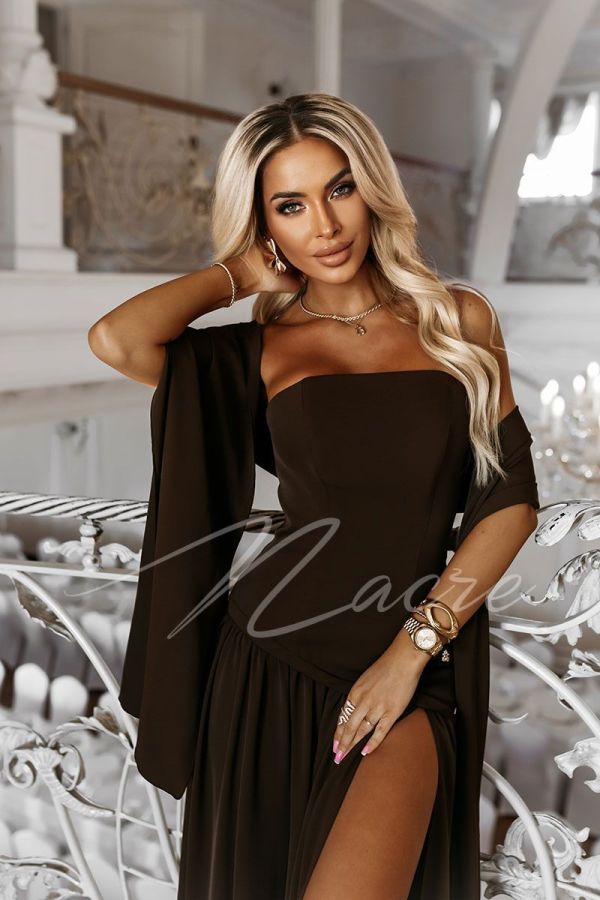 Chocolate corset maxi dress with shawl - Alvina