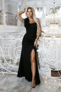Black one shoulder dress with roses - Rosaline