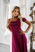 Maroon satin maxi dress with dropped shoulders - Evita