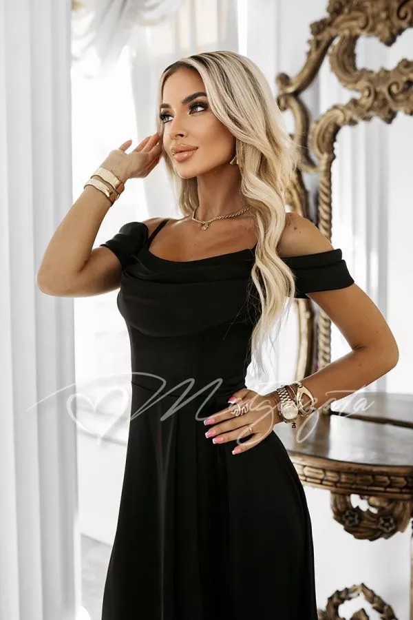 sachin and babi light blue dress Black Square Neck Puff Sleeve Satin Midi Dress main image 0