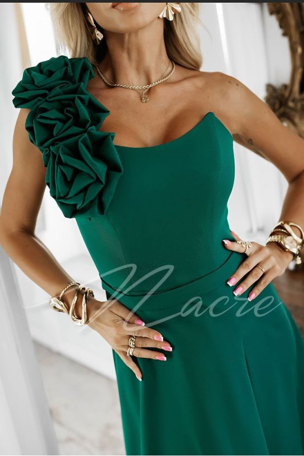 Green flared dress with corset and flowers - Kimberly
