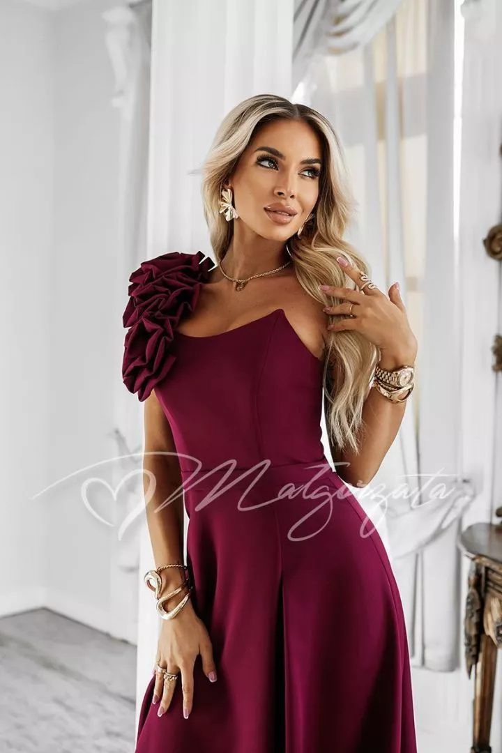 maroon flared dress ZAPAKA Women Prom Dress With Flower A-Line Sweetheart Long Corset Party  Dress main image 1