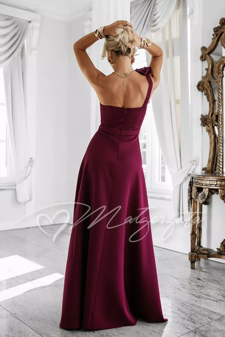 Maroon flared dress with corset and flowers - Kimberly  Margaret