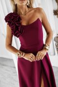 Maroon flared dress with corset and flowers - Kimberly