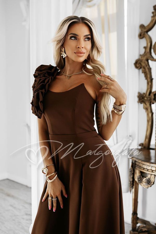 Chocolate flared dress with corset and flowers - Kimberly