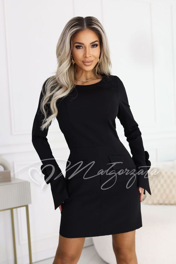 Black knee-length formal dress with long sleeves - Etna