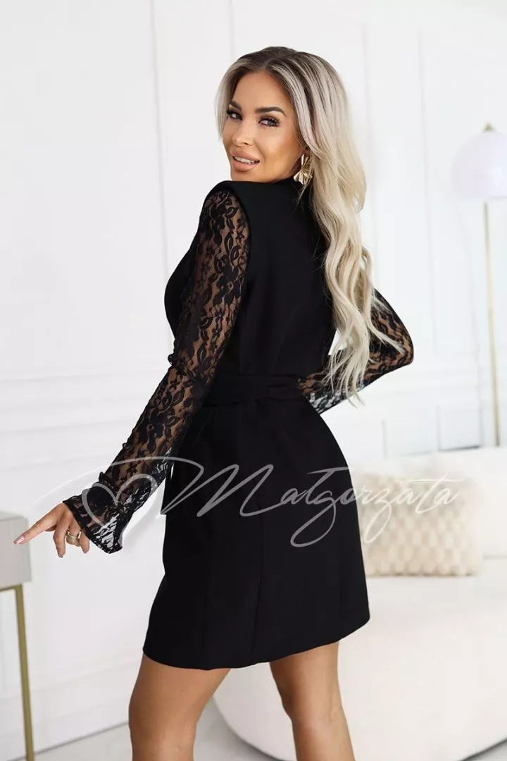black lace jacket dress Black Lace Dress + Moto Jacket + Leather Loafers bows & sequins