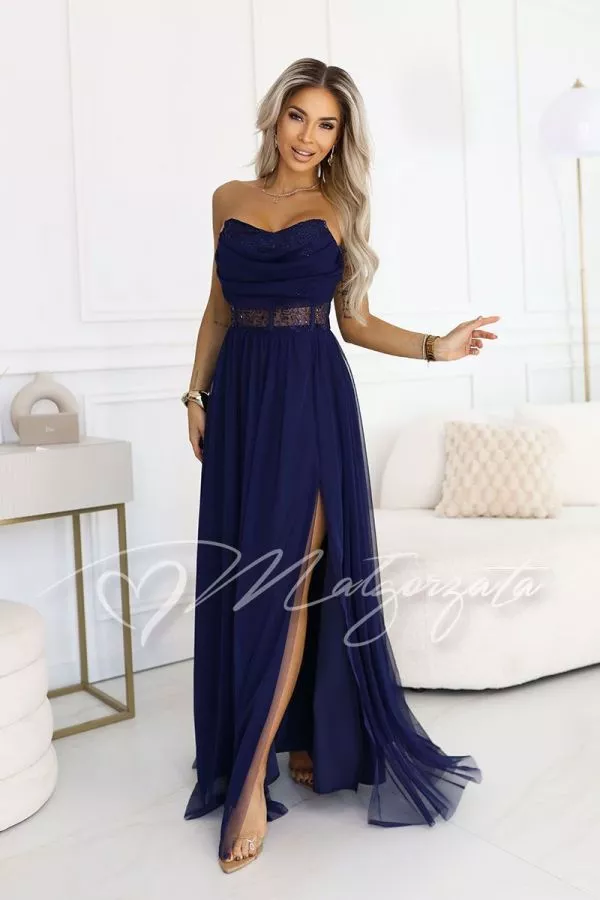 fall dresses navy blue Never Look Back Navy Floral Lace Short Sleeve Velvet Trim Midi Dress main image 0