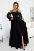 Black corset maxi dress with tulle sleeves - Abby