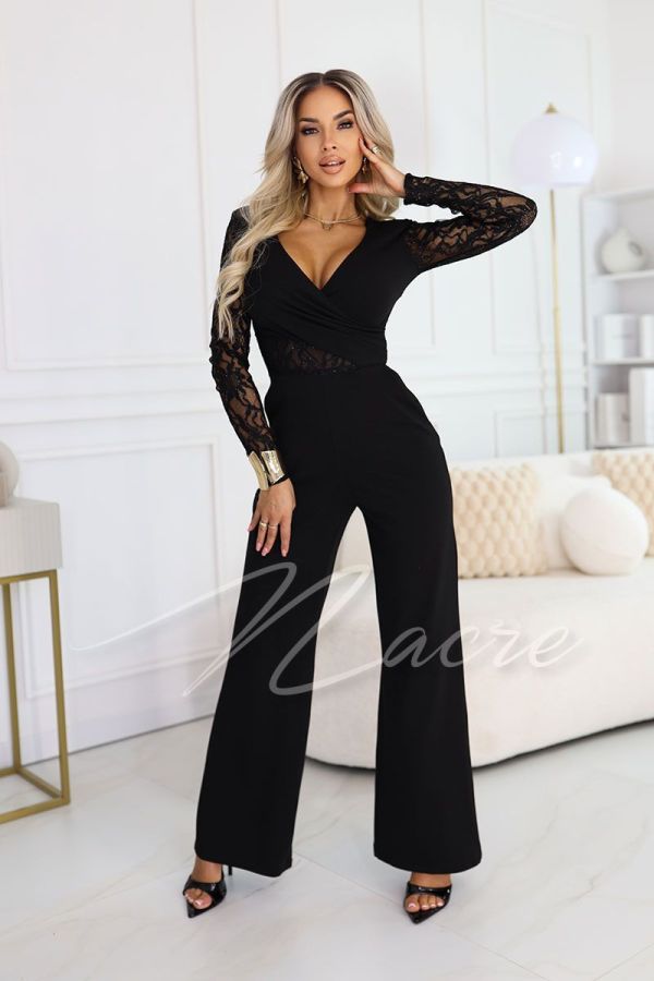 Black women's suit with lace and wide pants - Zuri