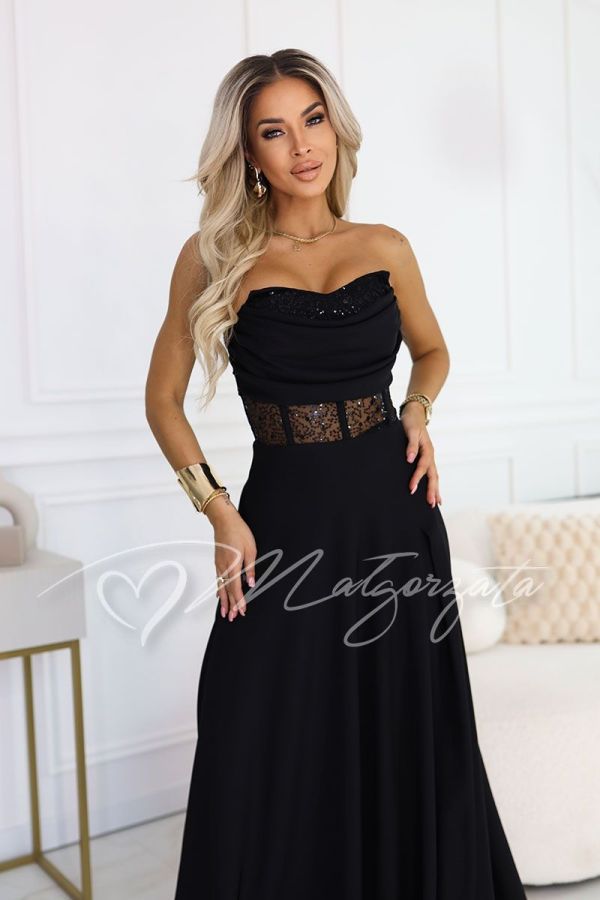 Black flared dress with sequined bodice - Ksenia