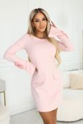Pink formal dress before the knee with long sleeves - Etna