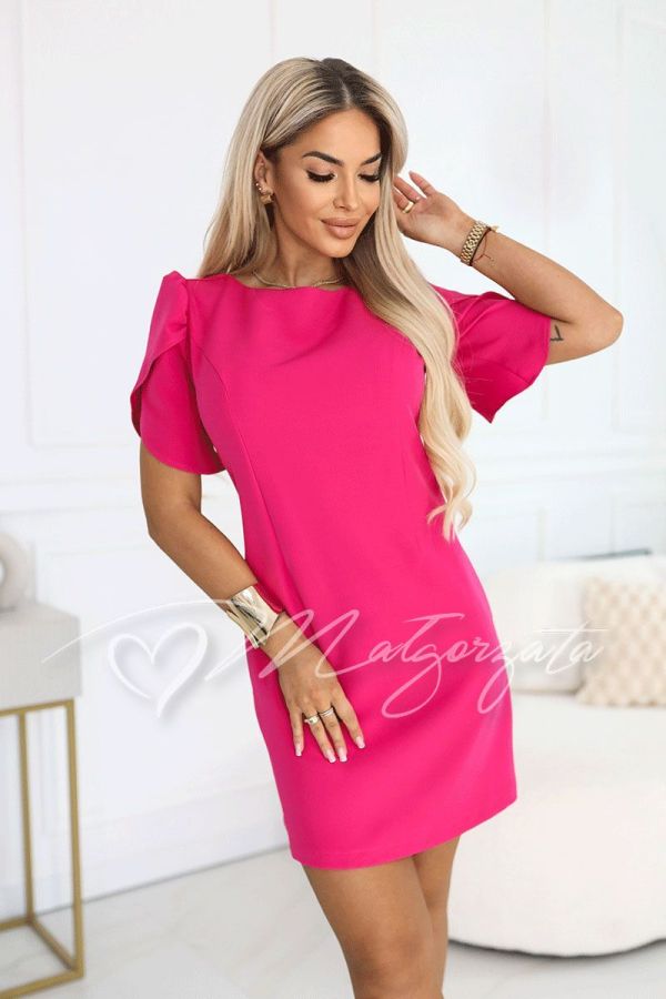Fuchsia dress with butterfly sleeves before the knee - Lara