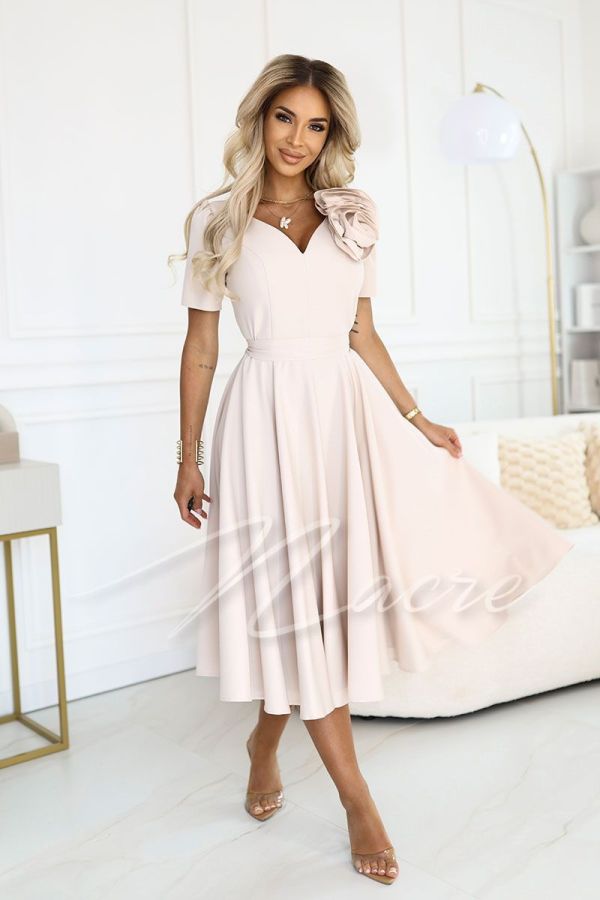 Beige flared midi dress for wedding - Ernesta