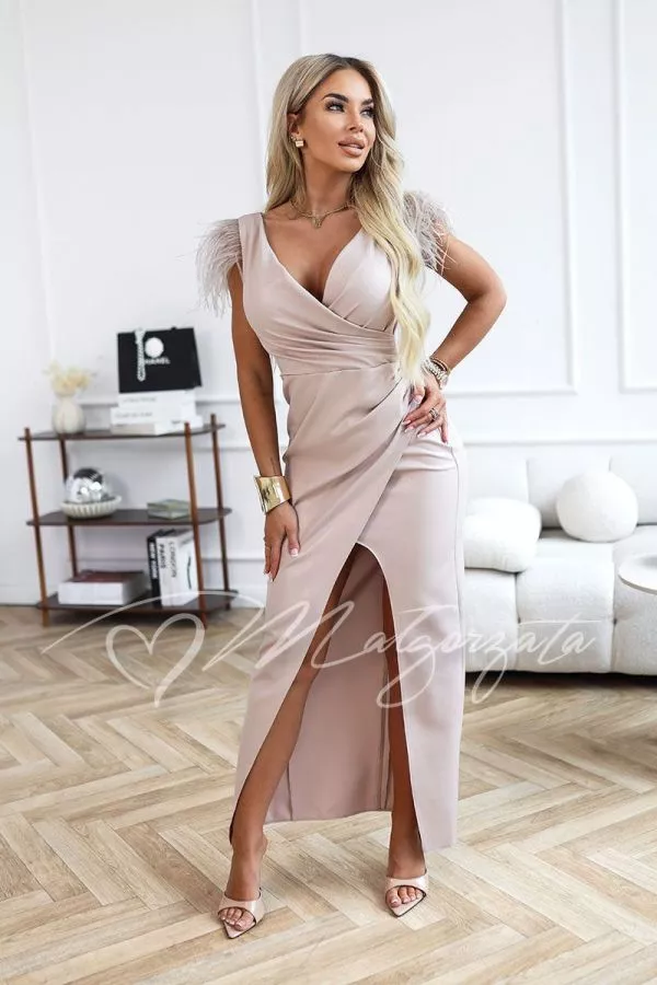 womens beige knit dress Simone Rocha // Beige Tulle & Feather Sheer Dress – VSP Consignment main image 1