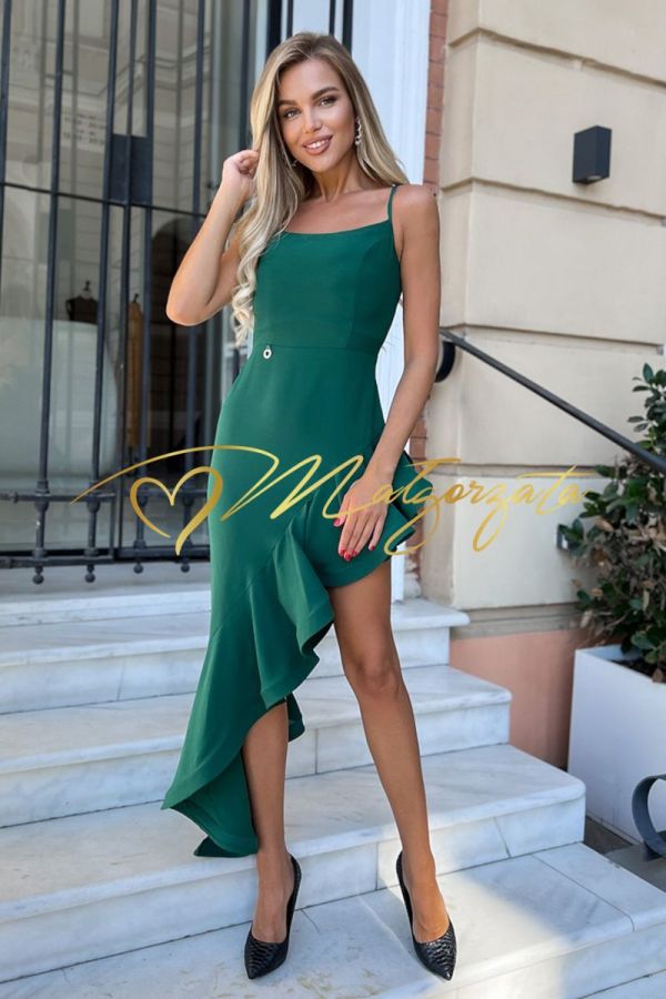 Andrea - sukienka asymetryczna na cienkich ramiączkach zielona