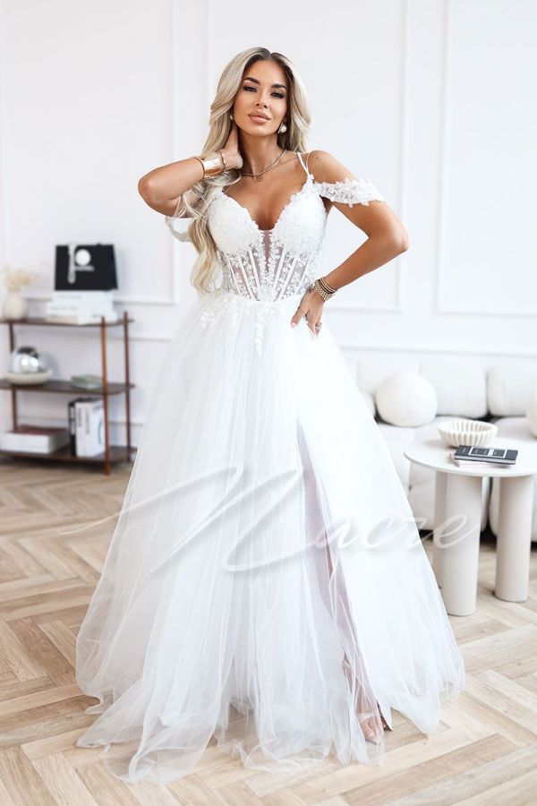 Princess cut wedding dress with transparent corset - Charlotte