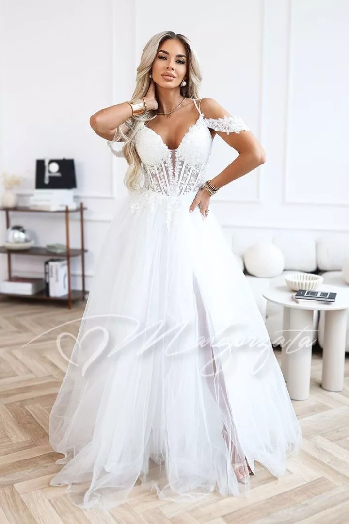 Princess cut wedding dress with transparent corset