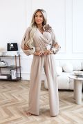 Beige women's jumpsuit with wide trousers and long sleeves - Nati