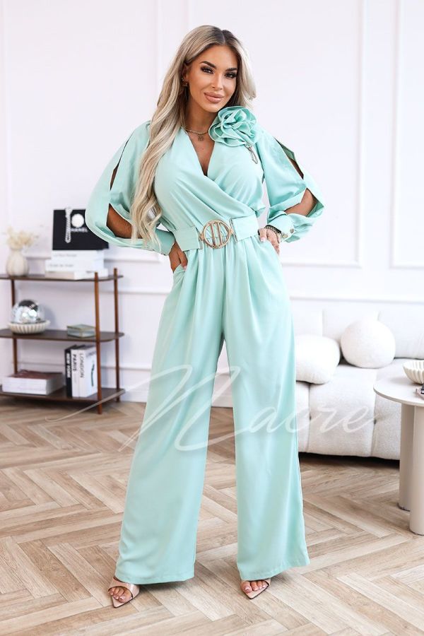 copy of Niebieski kombinezon damski z szerokimi spodniami i długim rękawem - Nati