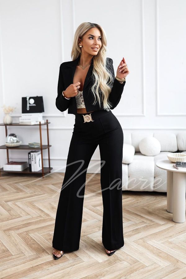 Black women's set with wide trousers in stretch fabric - Eve