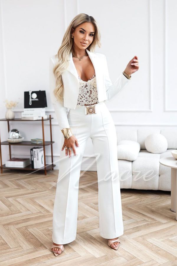 White women's set with wide trousers in stretch fabric - Eve