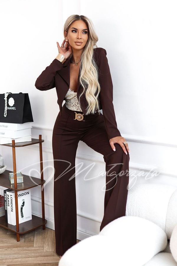 Chocolate women's set with wide trousers in stretch fabric - Eve