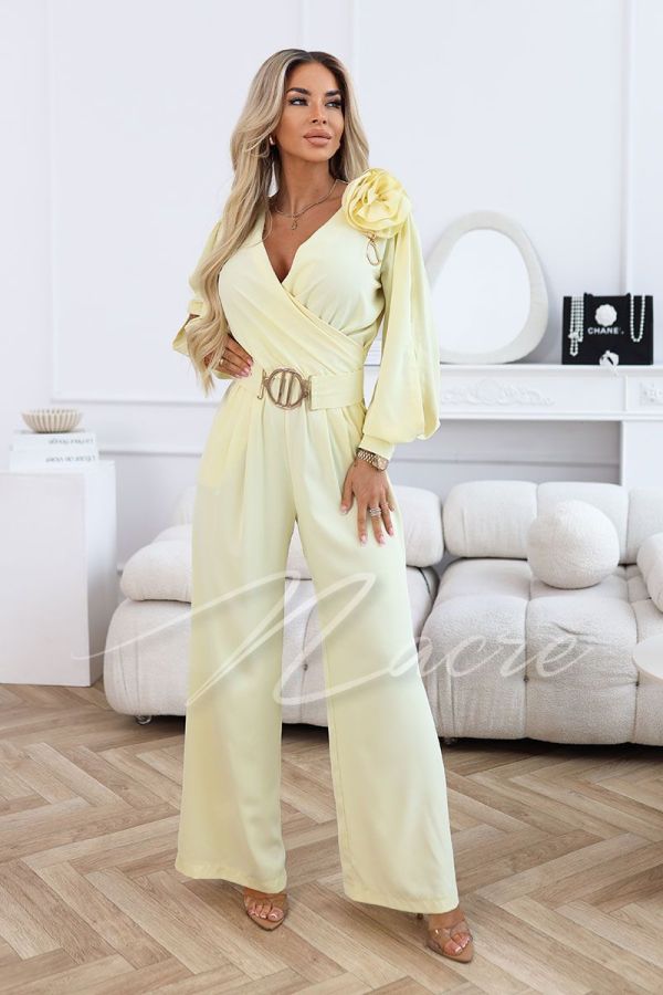 Yellow women's jumpsuit with wide trousers and long sleeves - Nati