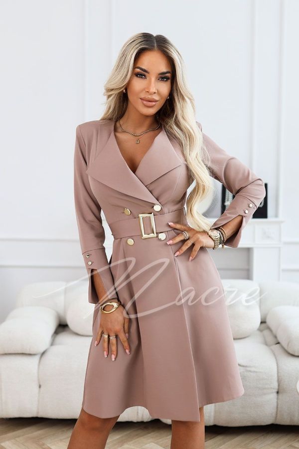 Rozszerzana sukienka żakietowa na komunię mokka - Blanca