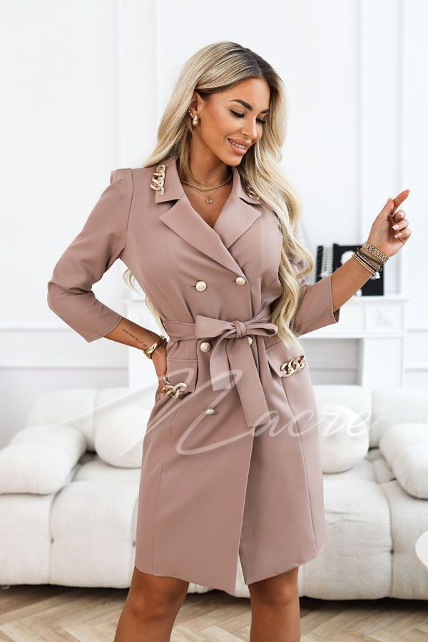 Jacket midi dress with mocha chainmail - Margaret