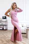 Pink feathered one shoulder dress - Nadine