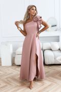 Pink one-shoulder flared dress with flower - Kora