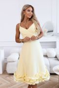 Yellow midi flared dress with draped ruffle - Marcysia