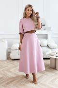 Pink elegant women's set with midi skirt and blouse with rhinestones - Mireja
