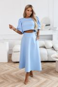 Blue elegant women's set with midi skirt and blouse with rhinestones - Mireja