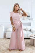 Pink women's set with wide trousers and blouse - Leandra