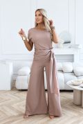 Women's mocha coloured set with wide trousers and blouse - Leandra