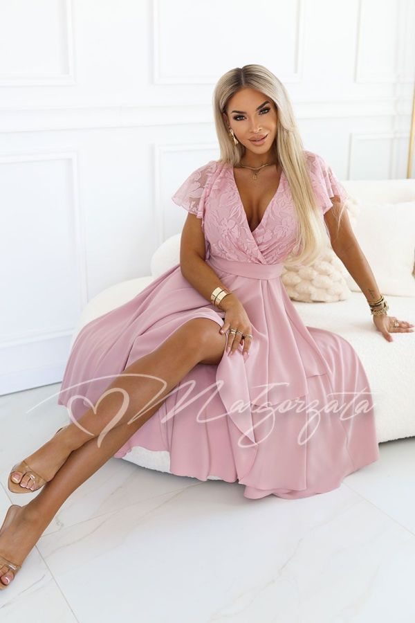 Pink flared midi dress in airy fabric - Patricia