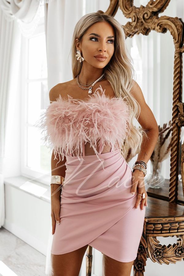 Pink corset mini dress with feathers - Vanessa