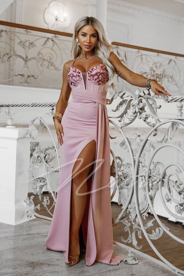Pink maxi dress with embellished bodice and sash - Santi