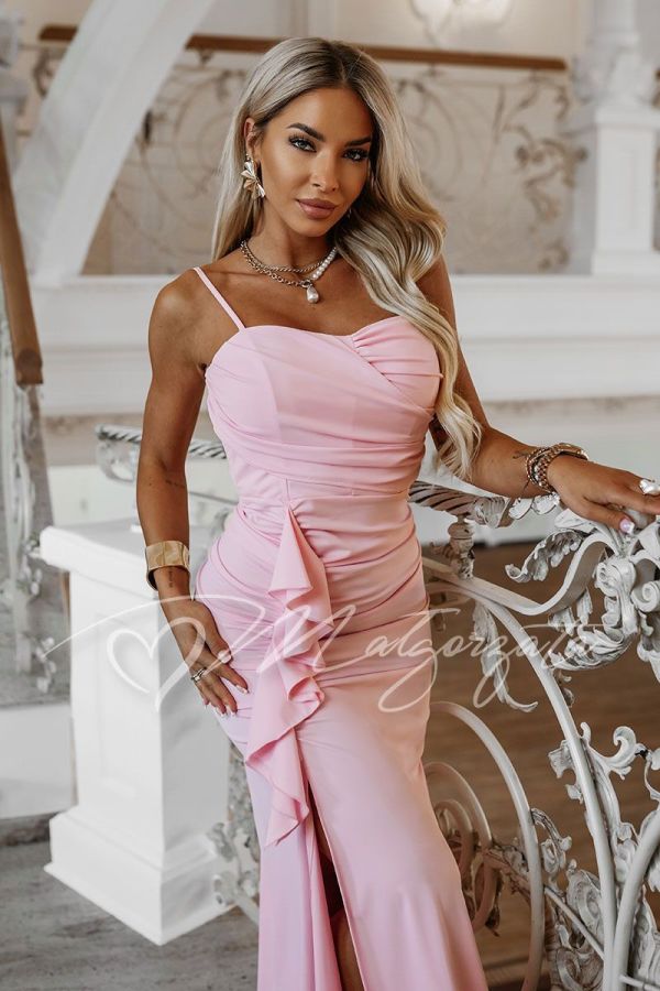 Pink strapless maxi dress with ruffle - Kesia