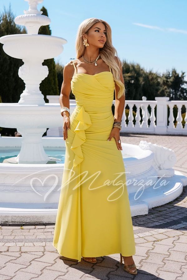 Yellow strapless maxi dress with ruffle - Kesja