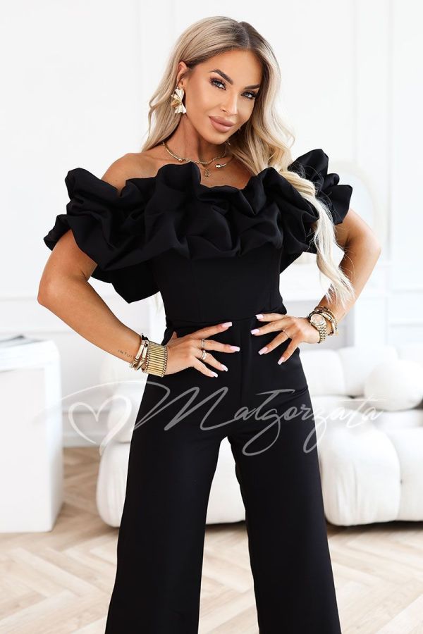 Black elegant women's jumpsuit with Spanish neckline - Fiore