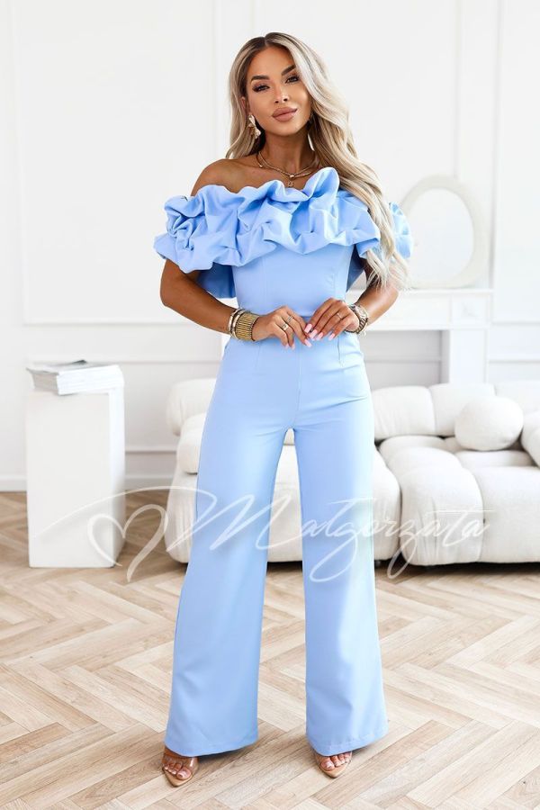 Blue elegant women's jumpsuit with Spanish neckline - Fiore