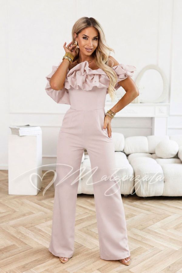 Beige elegant women's jumpsuit with Spanish neckline - Fiore