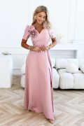 Pink maxi dress for wedding with sleeves and embellished flower - Ruby